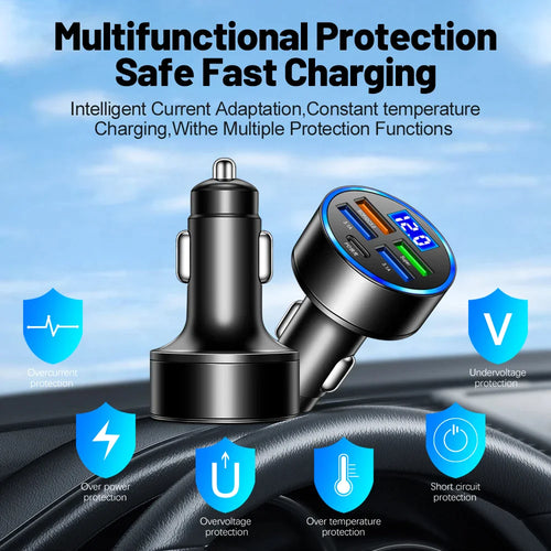 5 USB Port Super Fast Car Charger Adapter For iPhone, Samsung Android Cell Phone